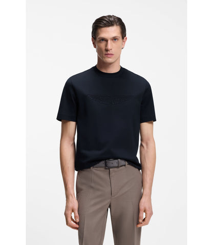 Boss X Aston Martin Mercerized Cotton T Shirt With Wing Detail Dark Blue