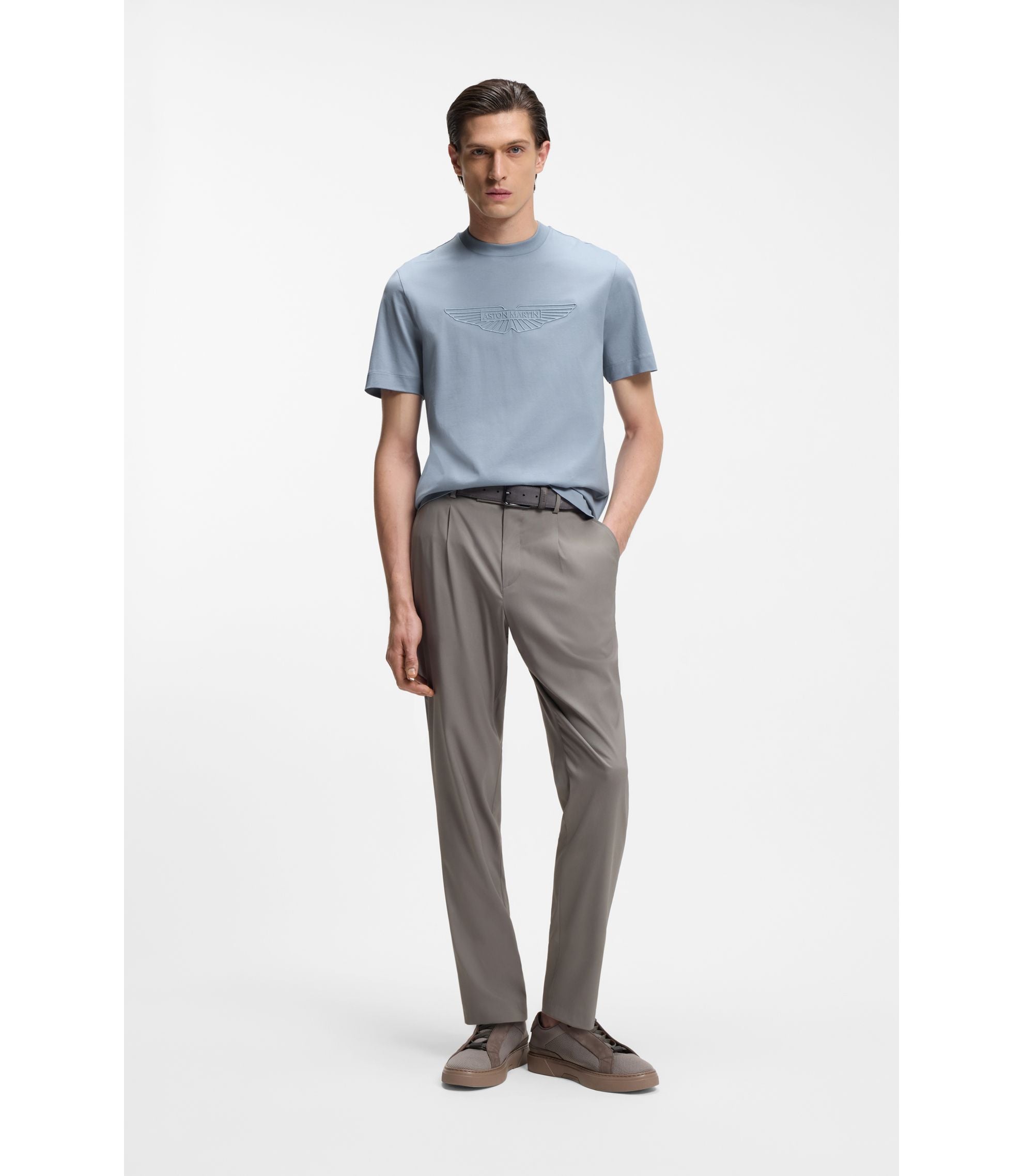 Boss X Aston Martin Mercerized Cotton T Shirt With Wing Detail Light Blue