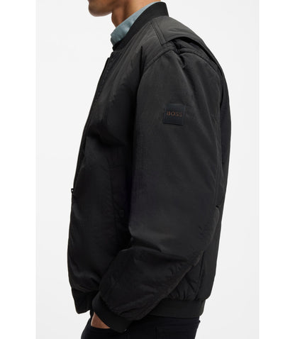 Boss Water Repellent Bomber Jacket In Cotton Touch Fabric Black