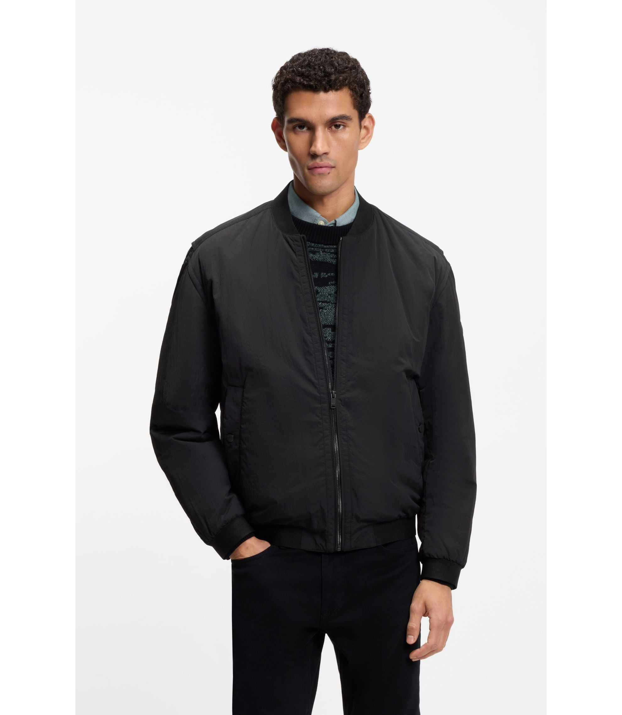 Boss Water Repellent Bomber Jacket In Cotton Touch Fabric Black
