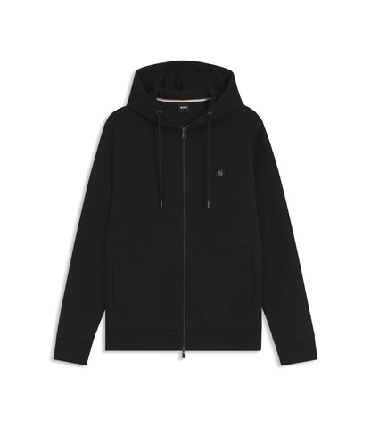 Boss Cotton Blend Zip Up Hoodie With Double B Monogram Black