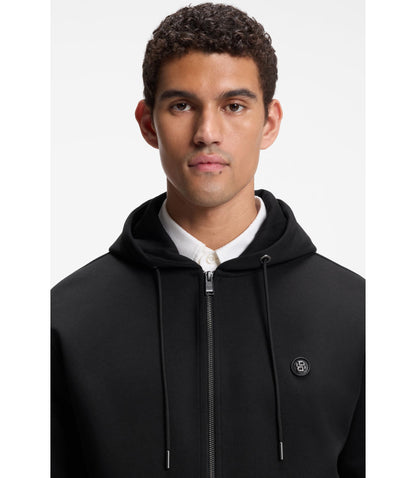 Boss Cotton Blend Zip Up Hoodie With Double B Monogram Black