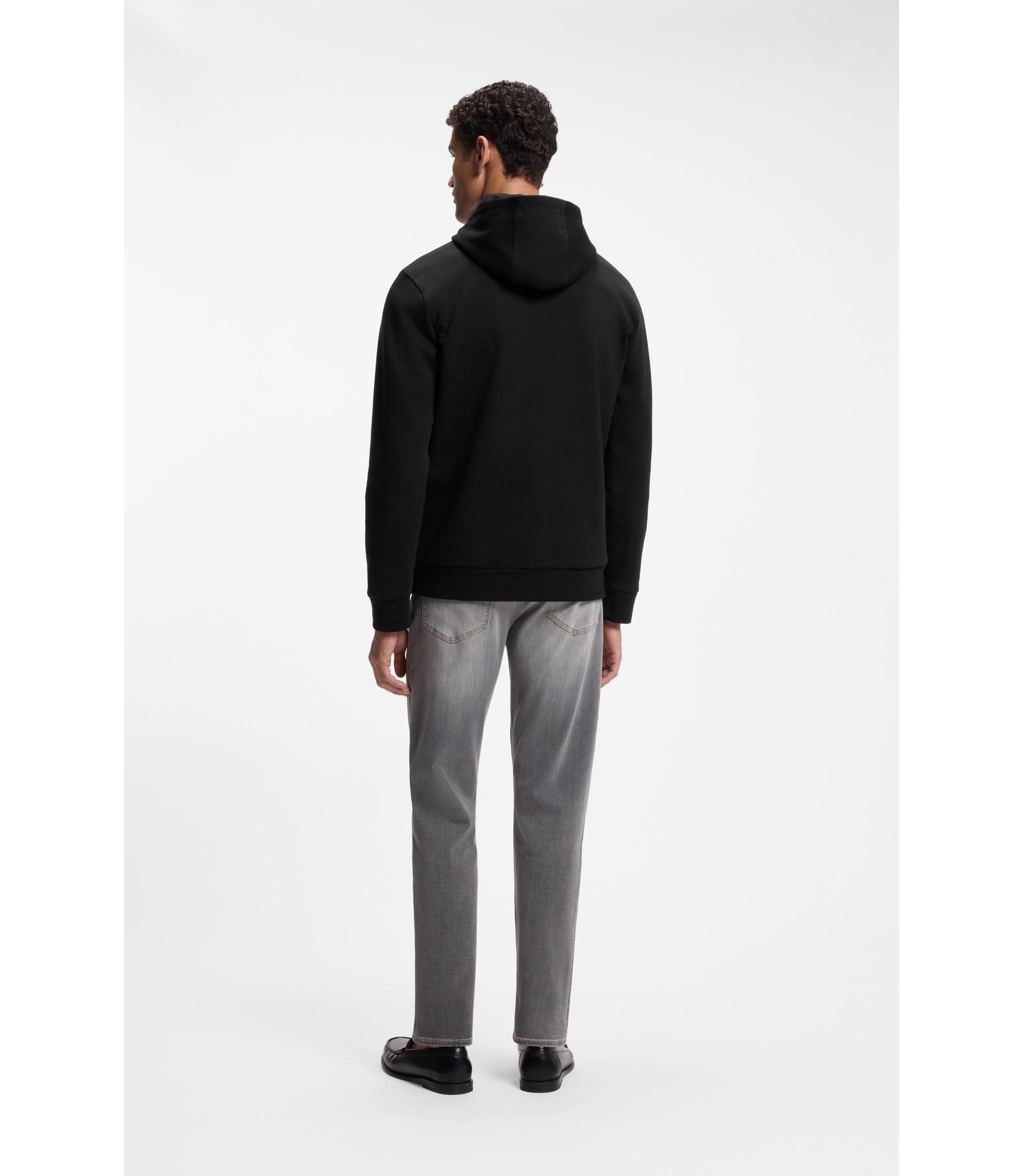 Boss Cotton Blend Zip Up Hoodie With Double B Monogram Black