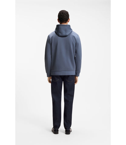 Boss Cotton Blend Zip Up Hoodie With Double B Monogram Light Blue