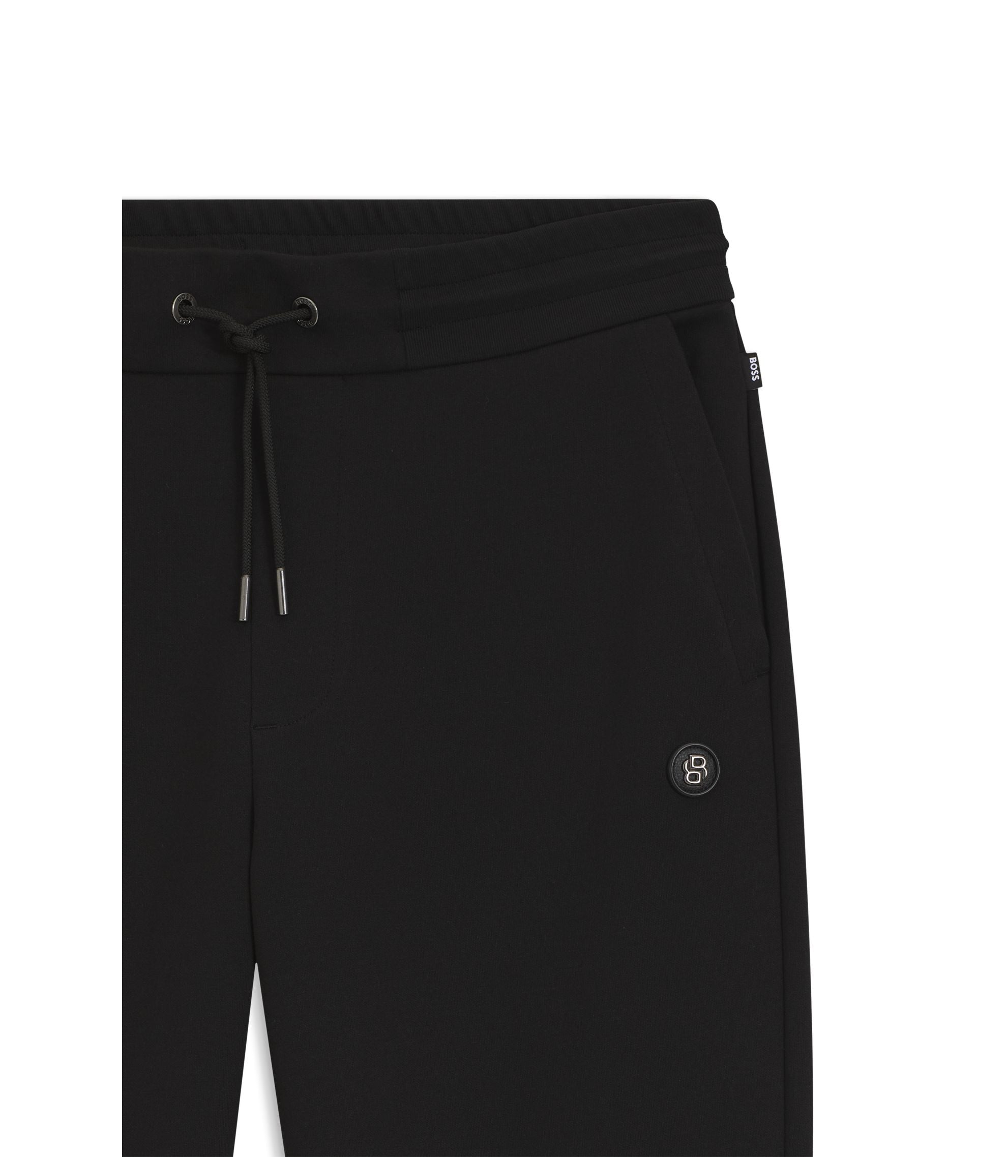 Boss Cotton Blend Track Pants With Double B Monogram Badge Black