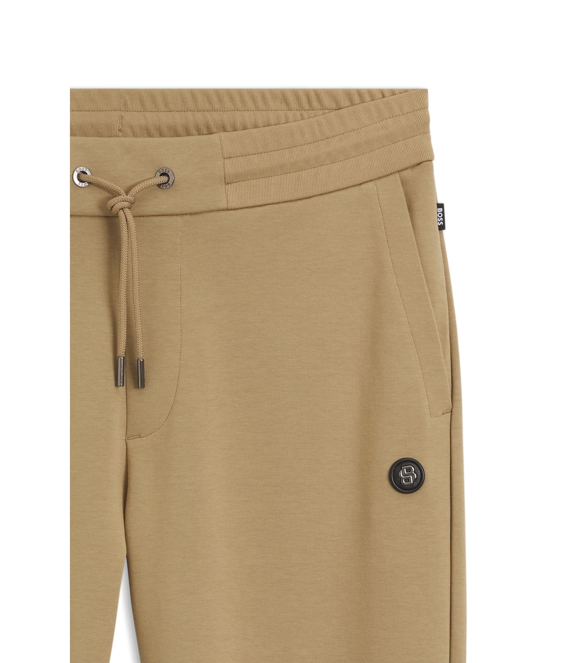 Boss Cotton Blend Track Pants With Double B Monogram Badge Khaki