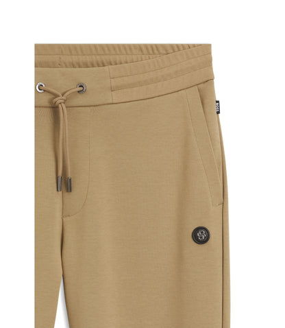 Boss Cotton Blend Track Pants With Double B Monogram Badge Khaki
