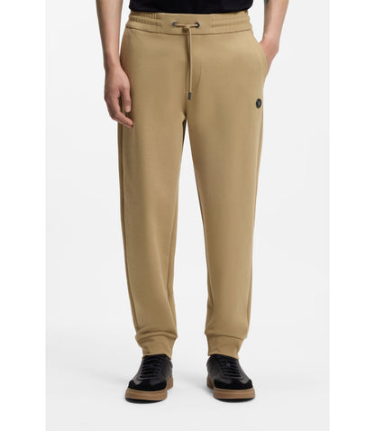 Boss Cotton Blend Track Pants With Double B Monogram Badge Khaki