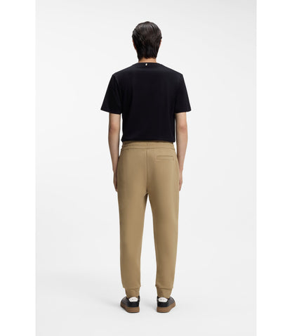 Boss Cotton Blend Track Pants With Double B Monogram Badge Khaki