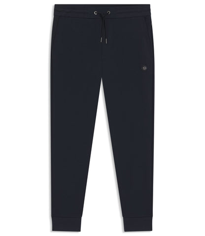 Boss Cotton Blend Track Pants With Double B Monogram Badge Dark Blue