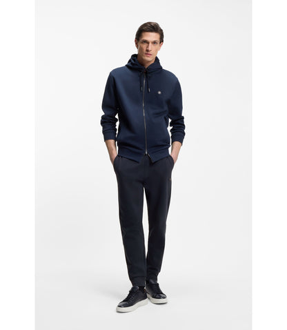 Boss Cotton Blend Track Pants With Double B Monogram Badge Dark Blue