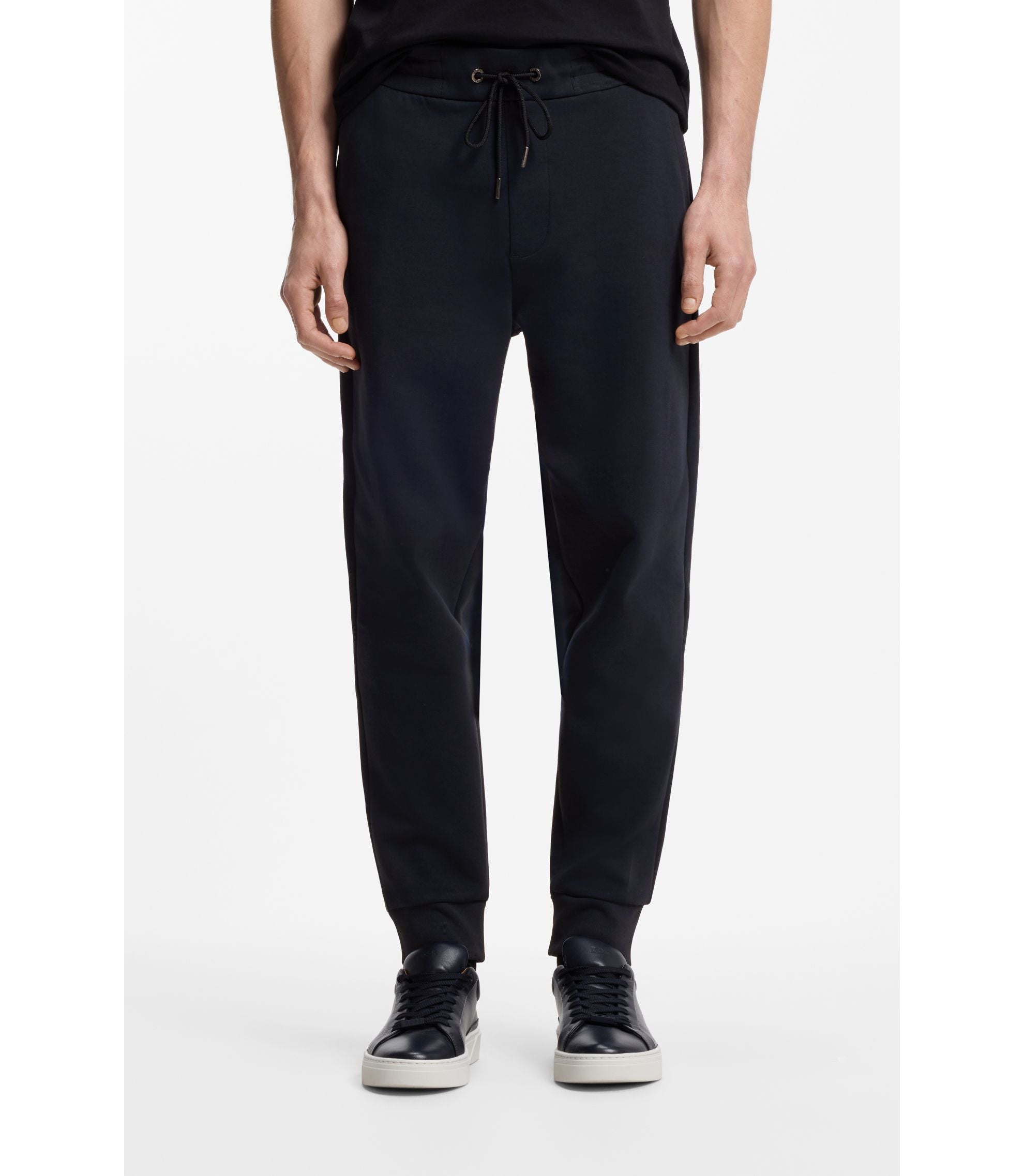 Boss Cotton Blend Track Pants With Double B Monogram Badge Dark Blue