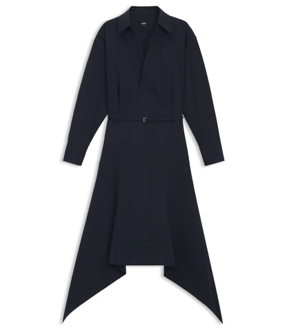 Boss Cotton Poplin Shirt Dress With Belt Dark Blue Women's