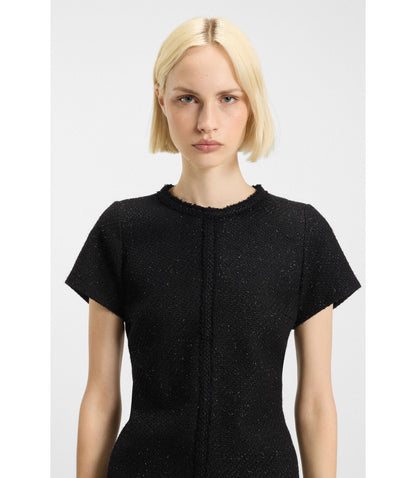 Hugo Chain Tape Dress In Sparkling Boucl Black Women's