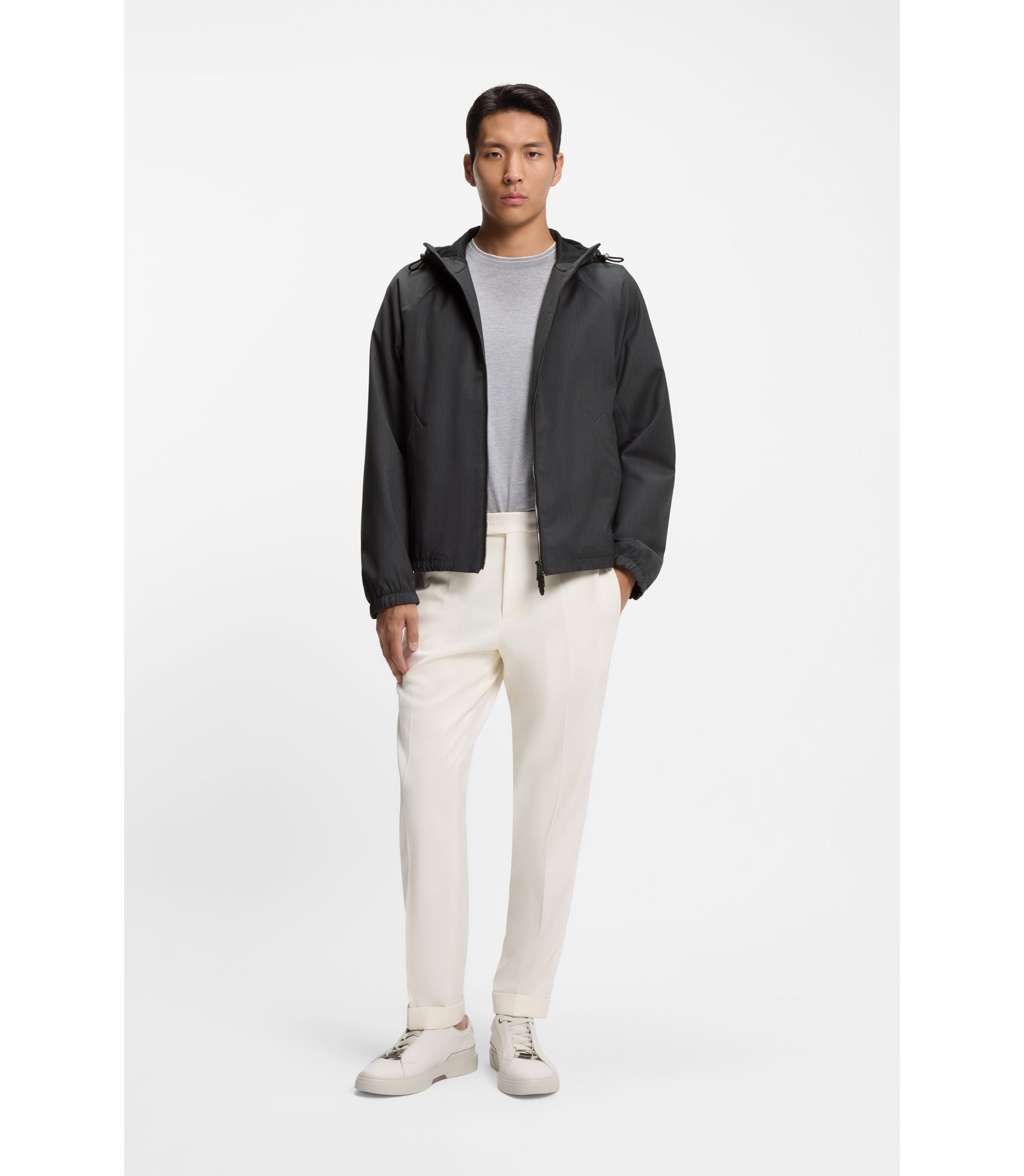 Boss Virgin Wool Windbreaker With Hood Black