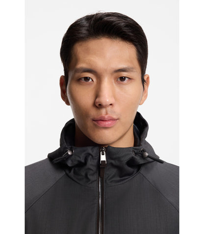 Boss Virgin Wool Windbreaker With Hood Black