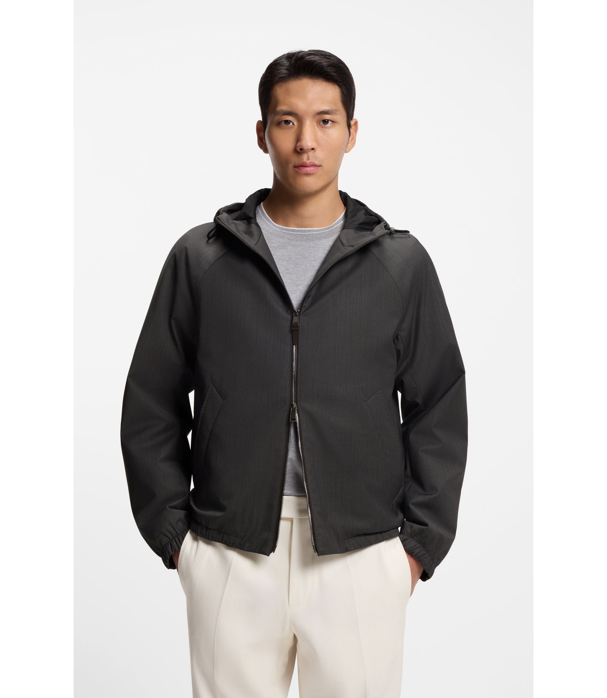 Boss Virgin Wool Windbreaker With Hood Black