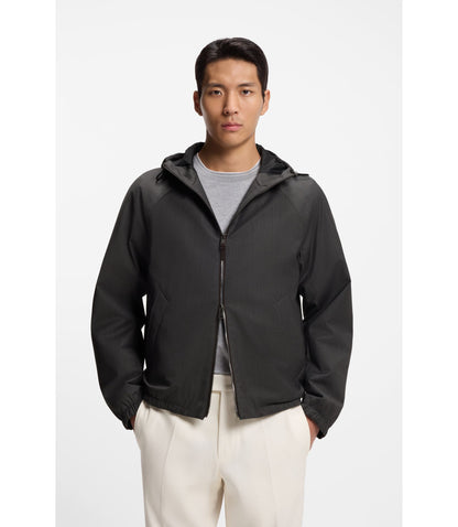 Boss Virgin Wool Windbreaker With Hood Black
