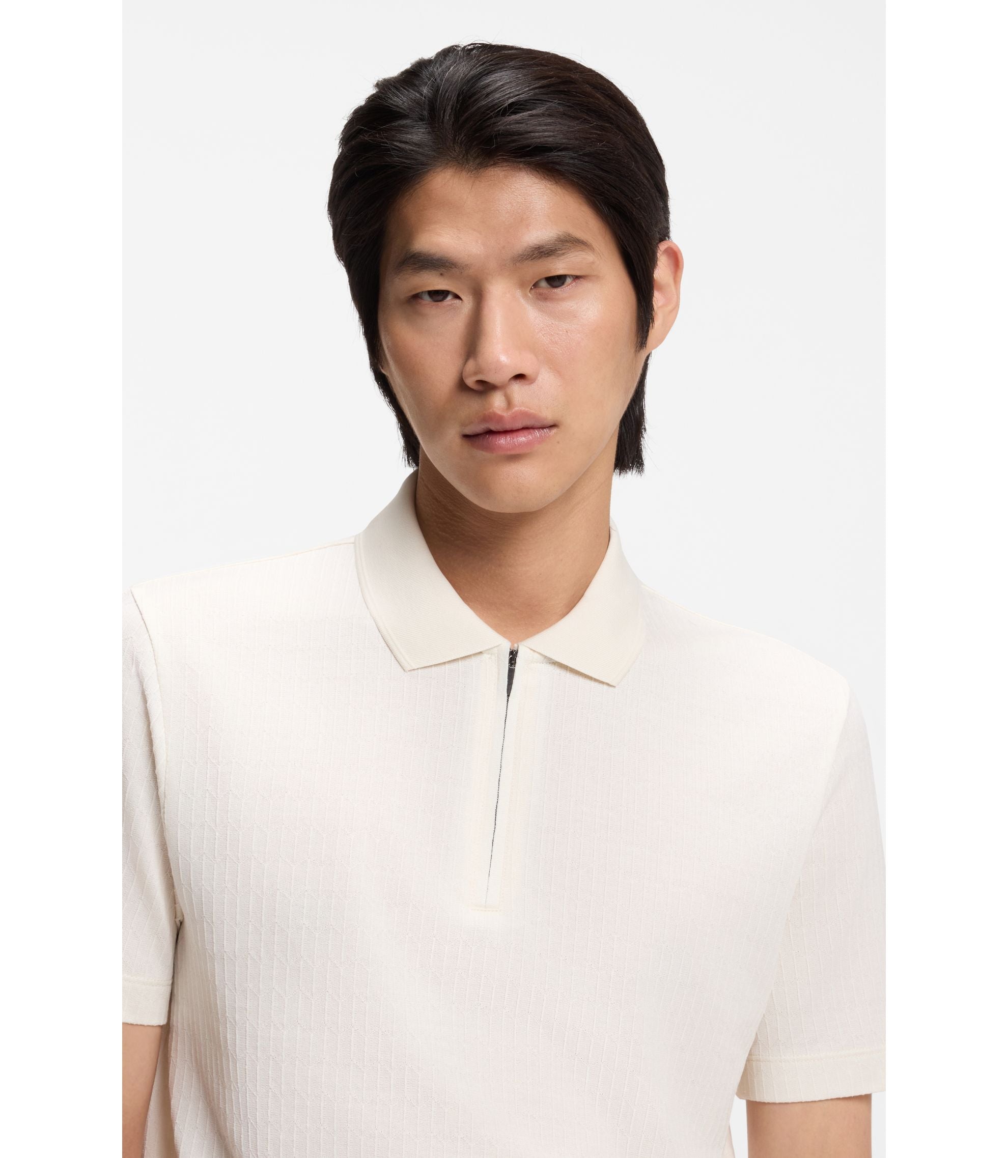 Boss Cotton Silk Polo Shirt With Zip Neck White