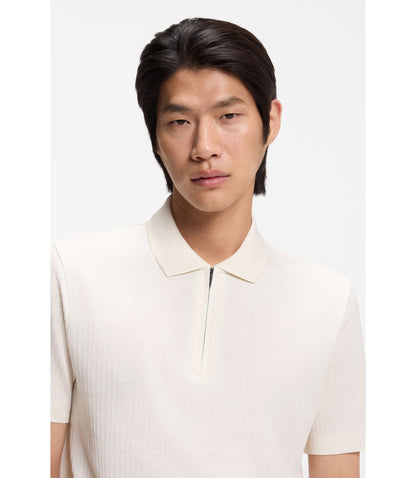 Boss Cotton Silk Polo Shirt With Zip Neck White