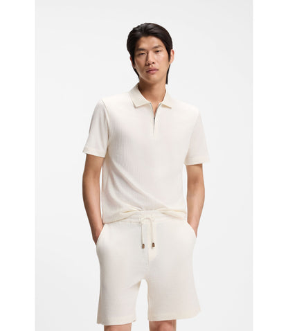 Boss Cotton Silk Polo Shirt With Zip Neck White
