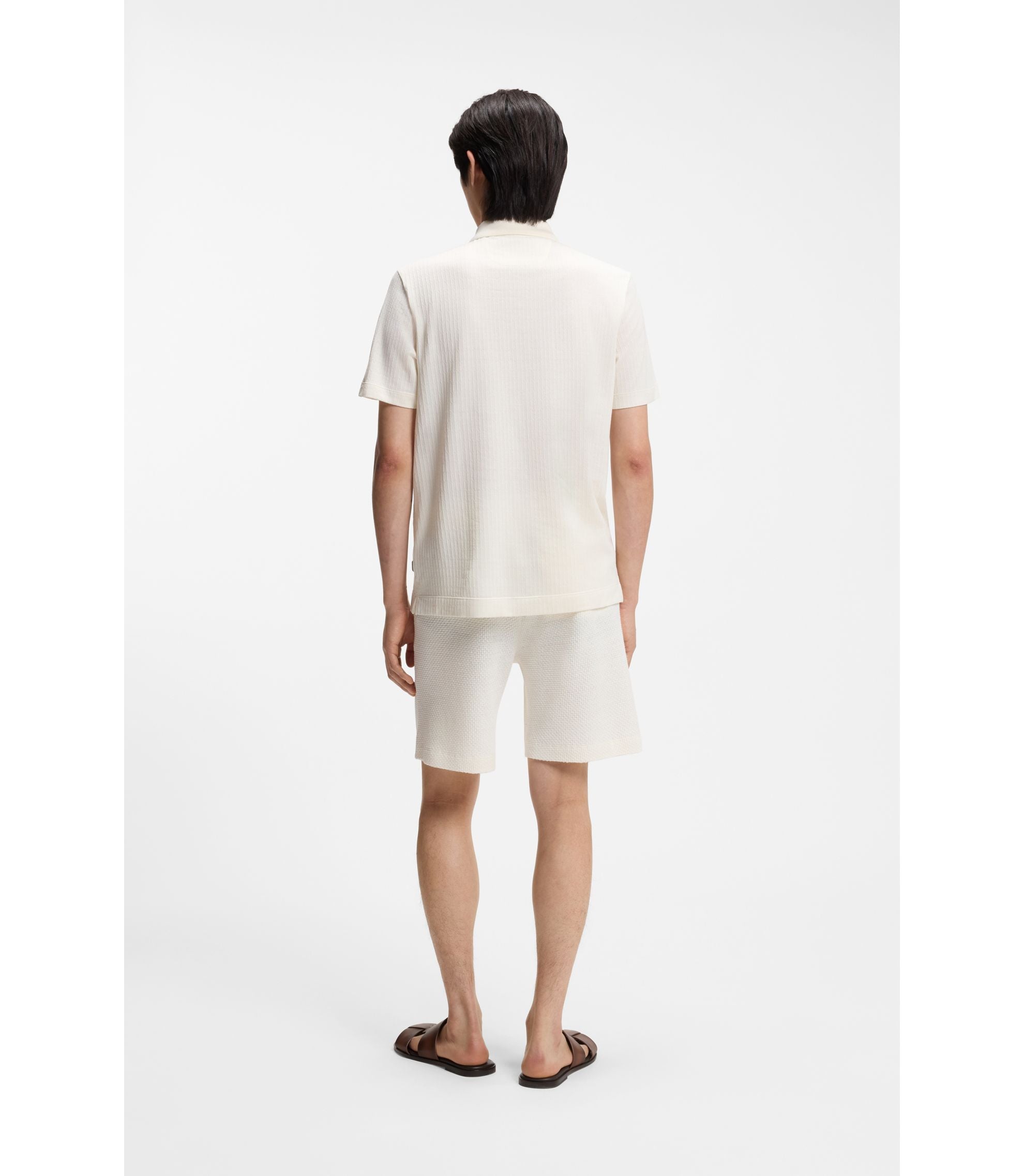 Boss Cotton Silk Polo Shirt With Zip Neck White