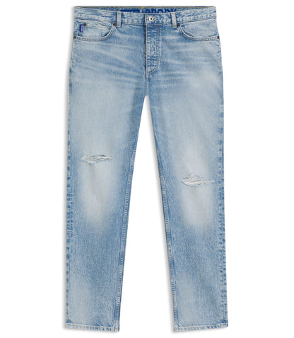 Hugo Blue Tapered Fit Jeans In Distressed Denim Turquoise