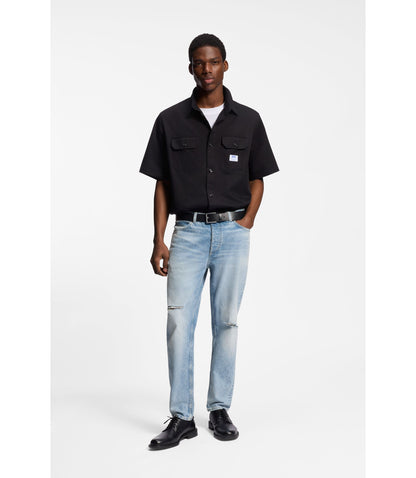 Hugo Blue Tapered Fit Jeans In Distressed Denim Turquoise