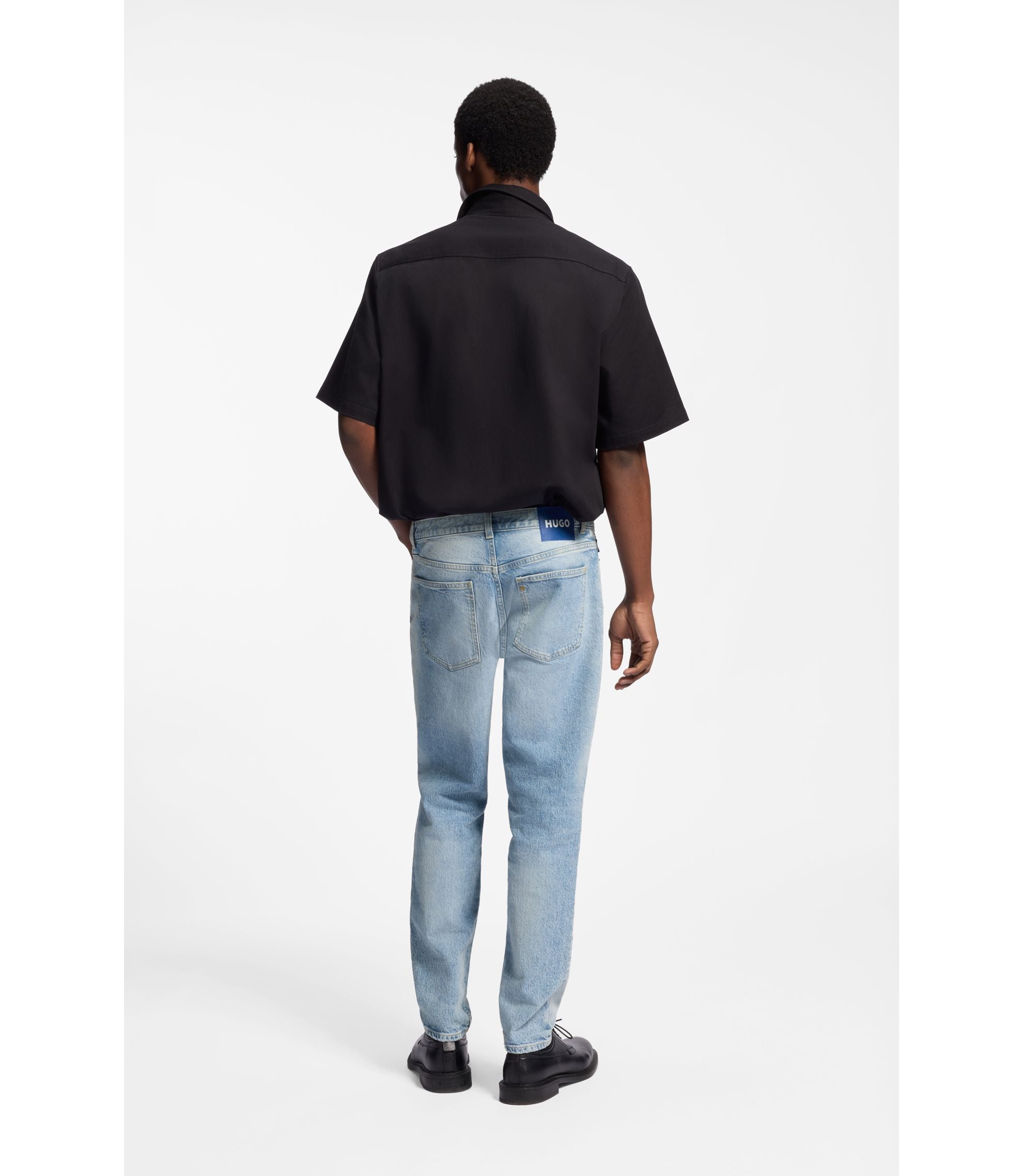Hugo Blue Tapered Fit Jeans In Distressed Denim Turquoise