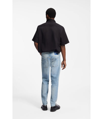 Hugo Blue Tapered Fit Jeans In Distressed Denim Turquoise