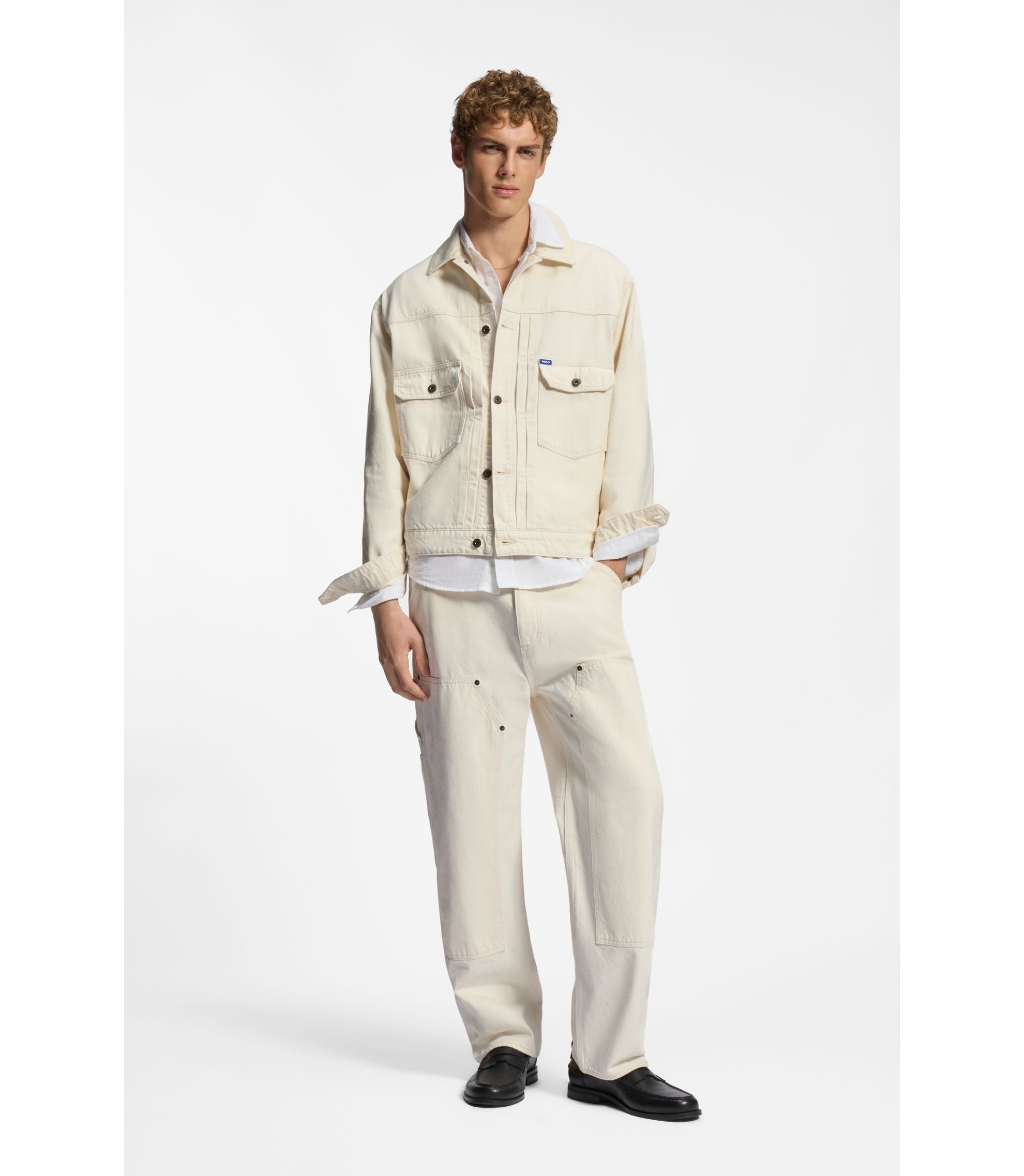 Hugo Loose Fit Jeans In Ecru Denim White