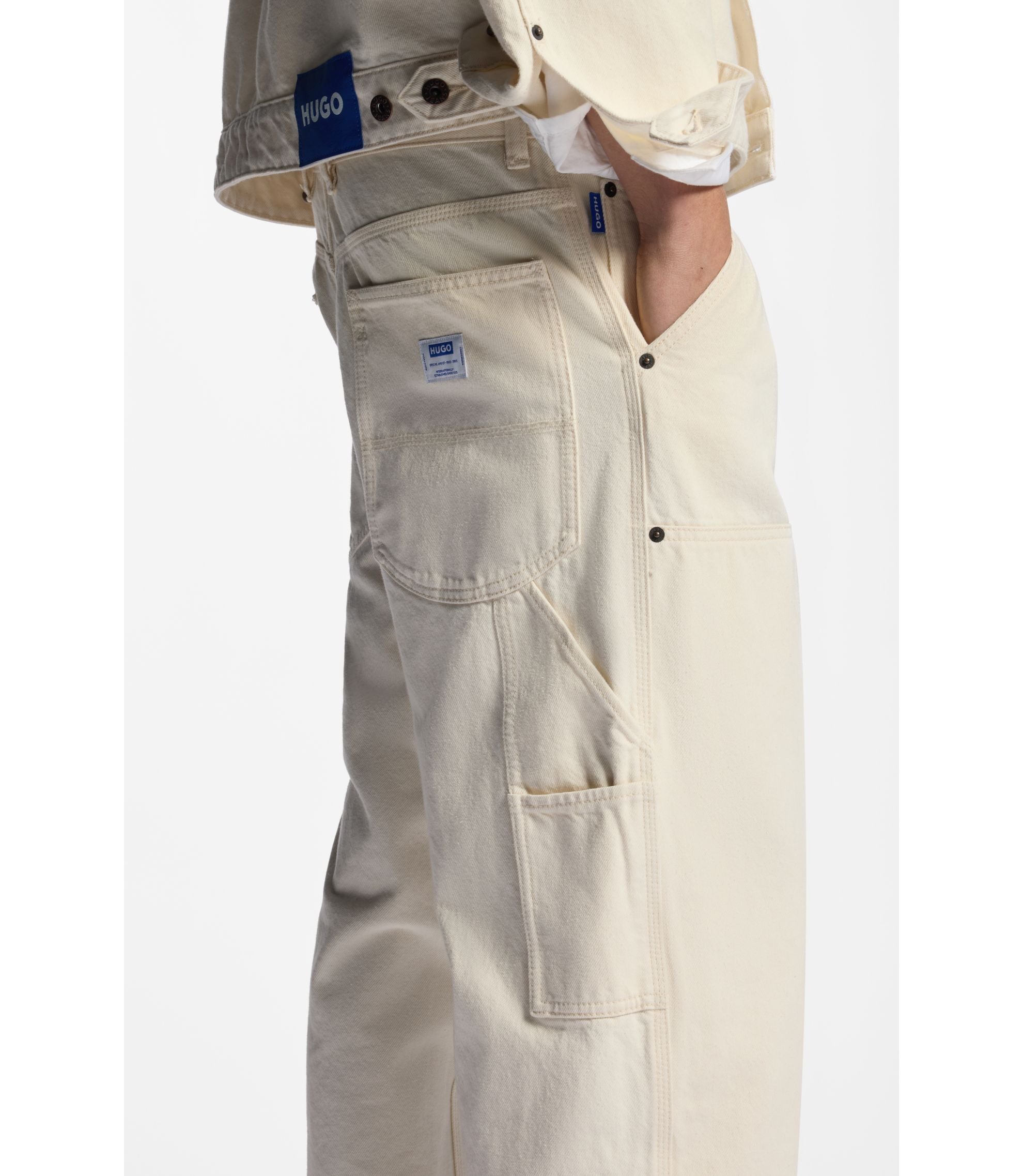 Hugo Loose Fit Jeans In Ecru Denim White