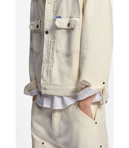 Hugo Relaxed Fit Trucker Jacket In Ecru Denim White