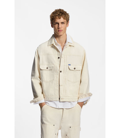 Hugo Relaxed Fit Trucker Jacket In Ecru Denim White