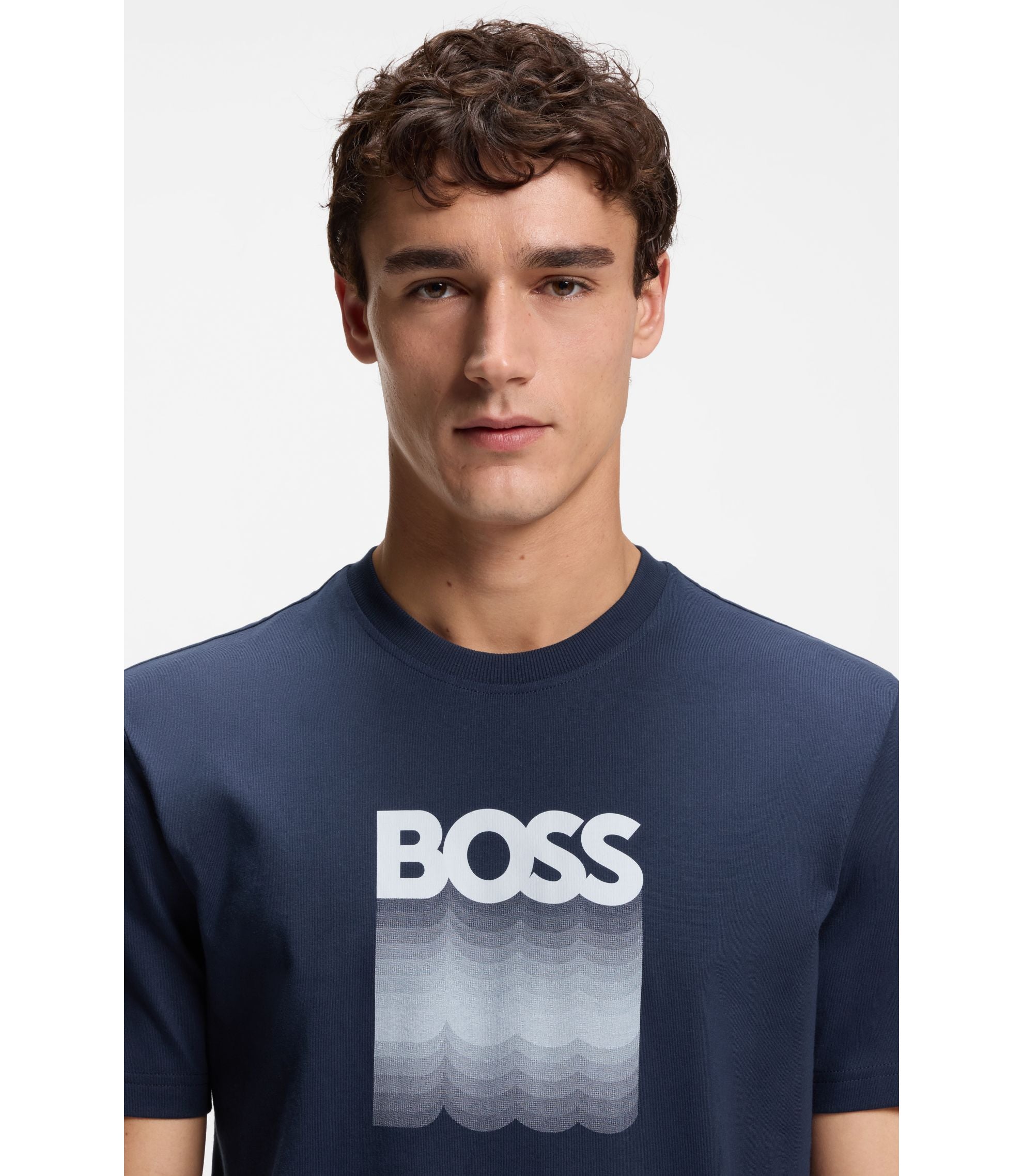 Boss Regular Fit T Shirt In Cotton Jersey Light Blue
