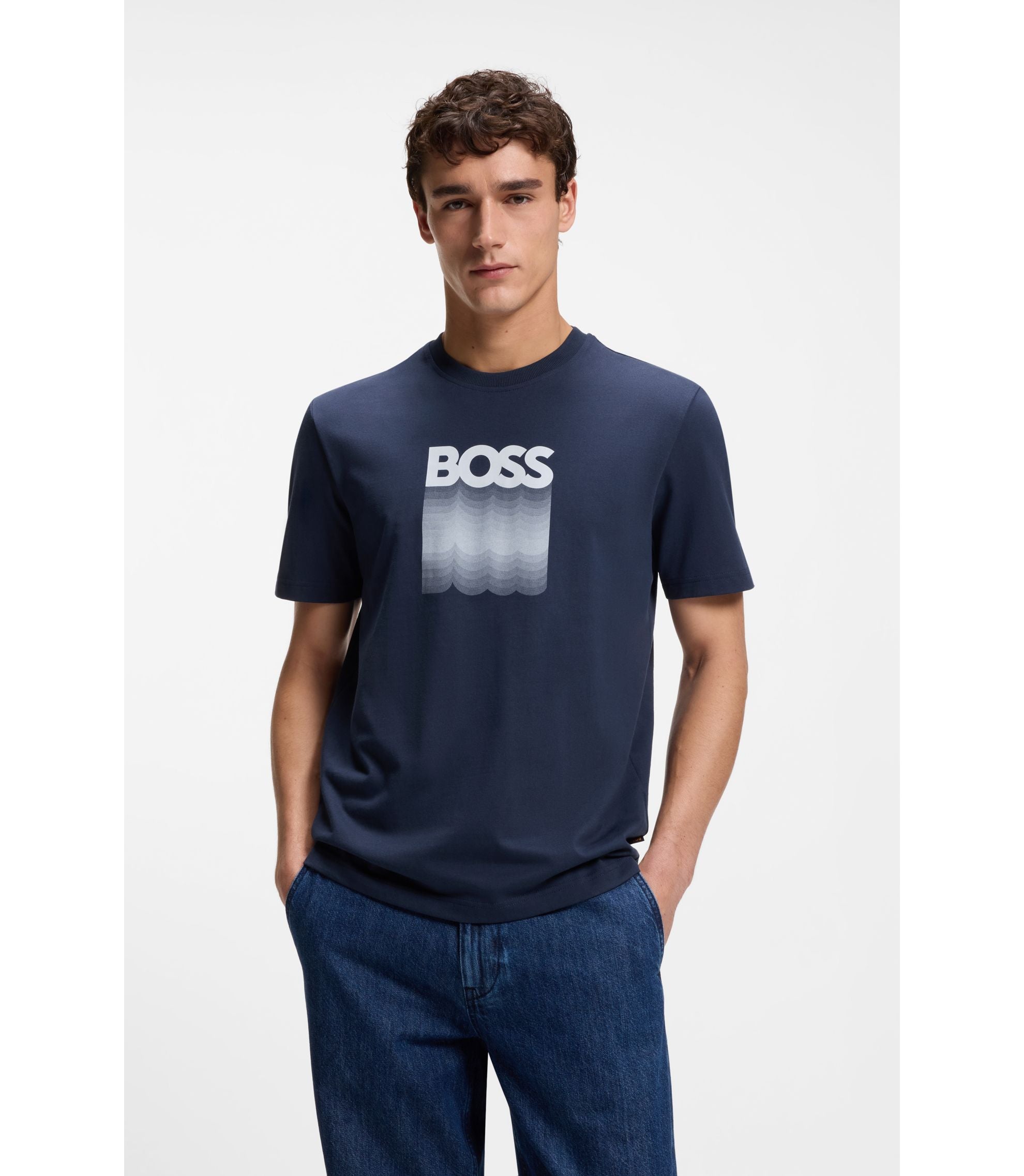 Boss Regular Fit T Shirt In Cotton Jersey Light Blue