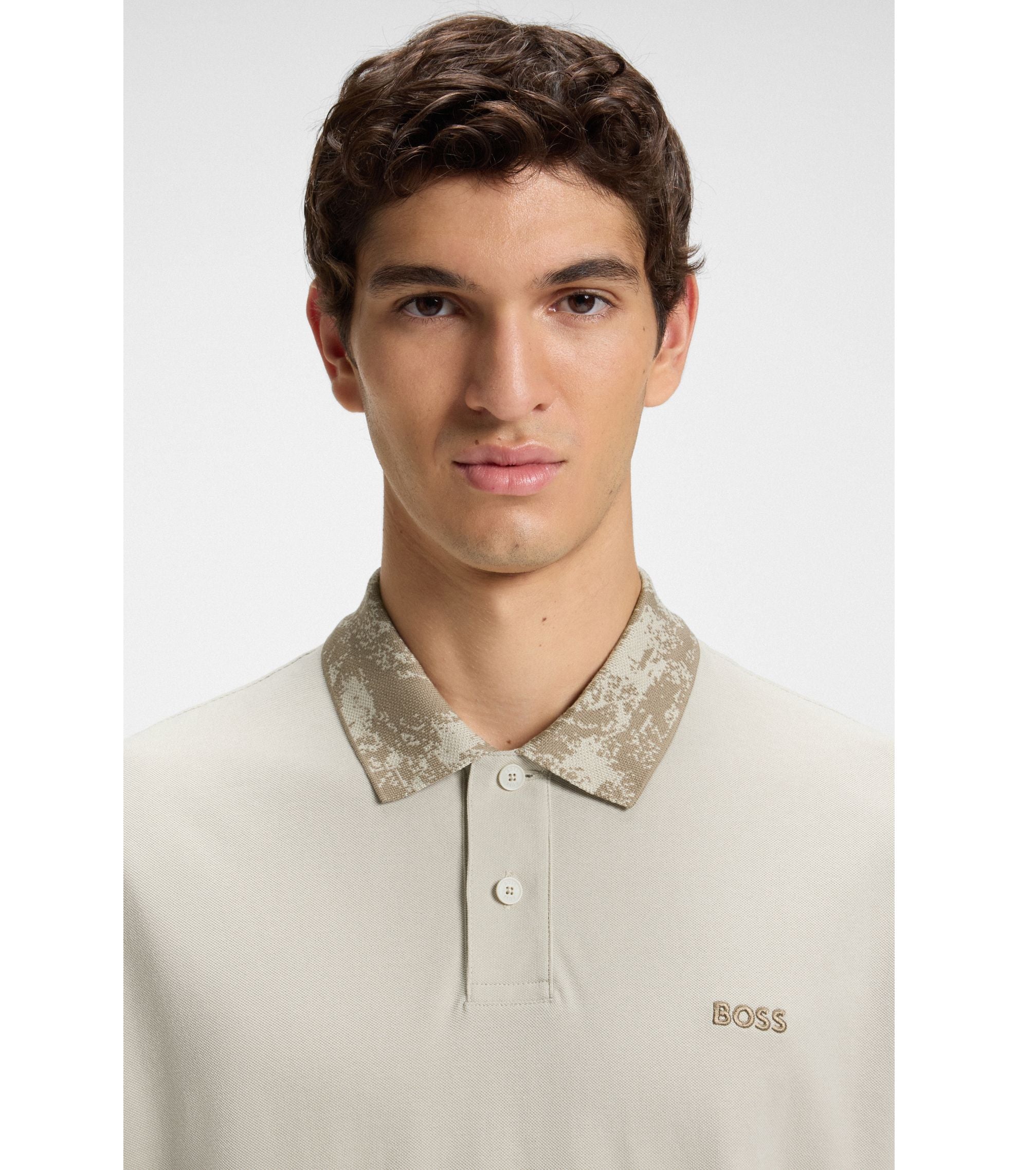 Boss Logo Detail Polo Shirt In Cotton Piqu Light Beige