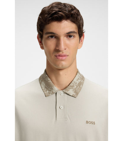 Boss Logo Detail Polo Shirt In Cotton Piqu Light Beige