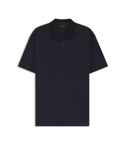 Boss Logo Detail Polo Shirt In Cotton Piqu Dark Blue