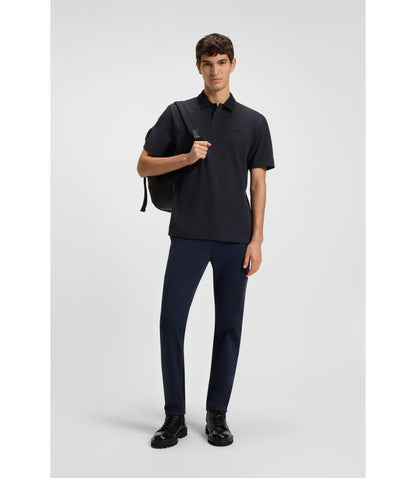 Boss Logo Detail Polo Shirt In Cotton Piqu Dark Blue