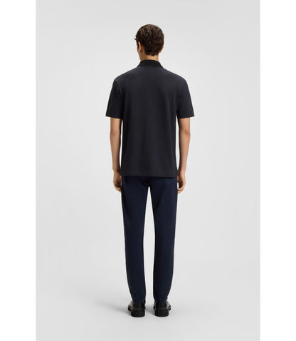Boss Logo Detail Polo Shirt In Cotton Piqu Dark Blue