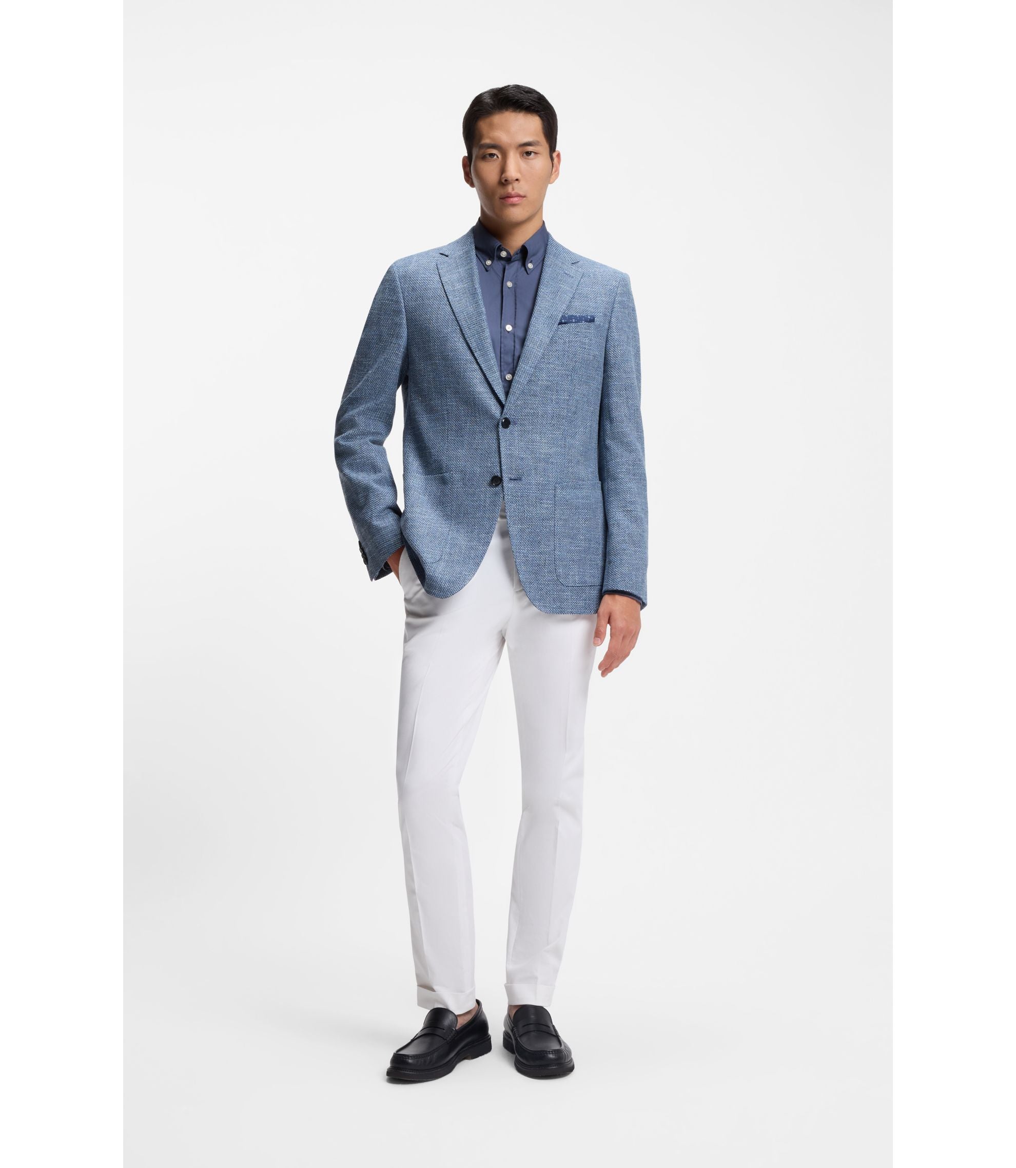 Boss Slim Fit Shirt In Cotton Blend Poplin Light Blue