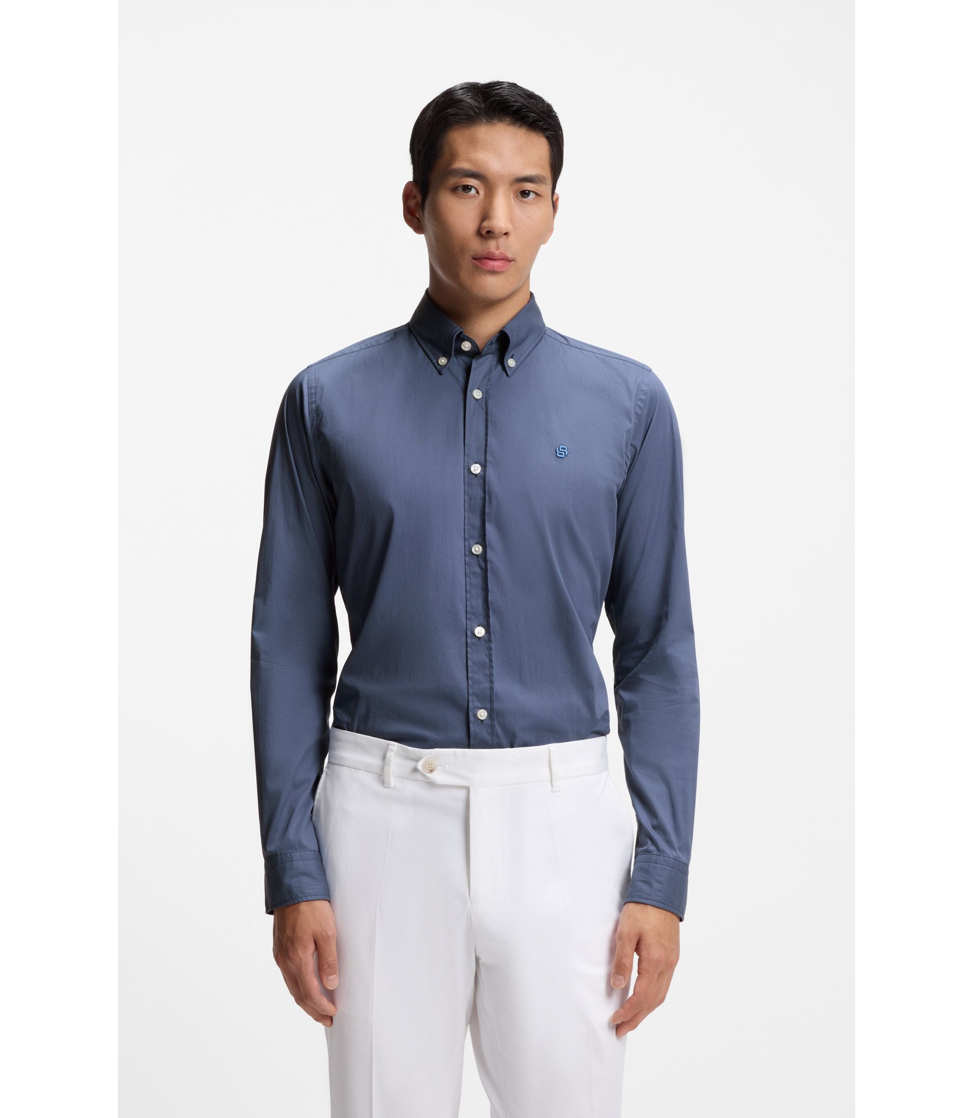 Boss Slim Fit Shirt In Cotton Blend Poplin Light Blue