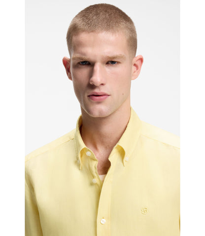 Boss Regular Fit Shirt In Linen Light Yellow