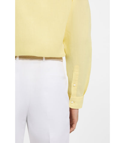Boss Regular Fit Shirt In Linen Light Yellow