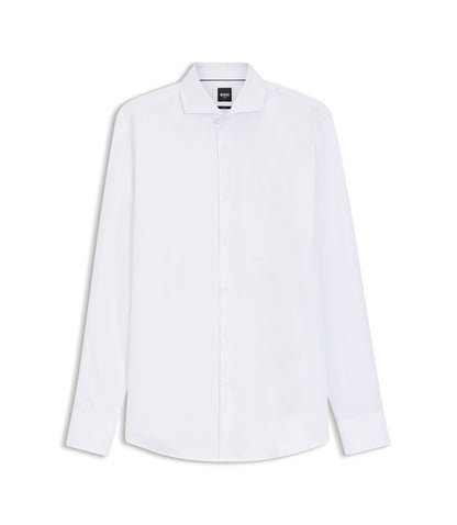 Boss Wrinkle Resistant Slim Fit Shirt In A Cotton Blend White
