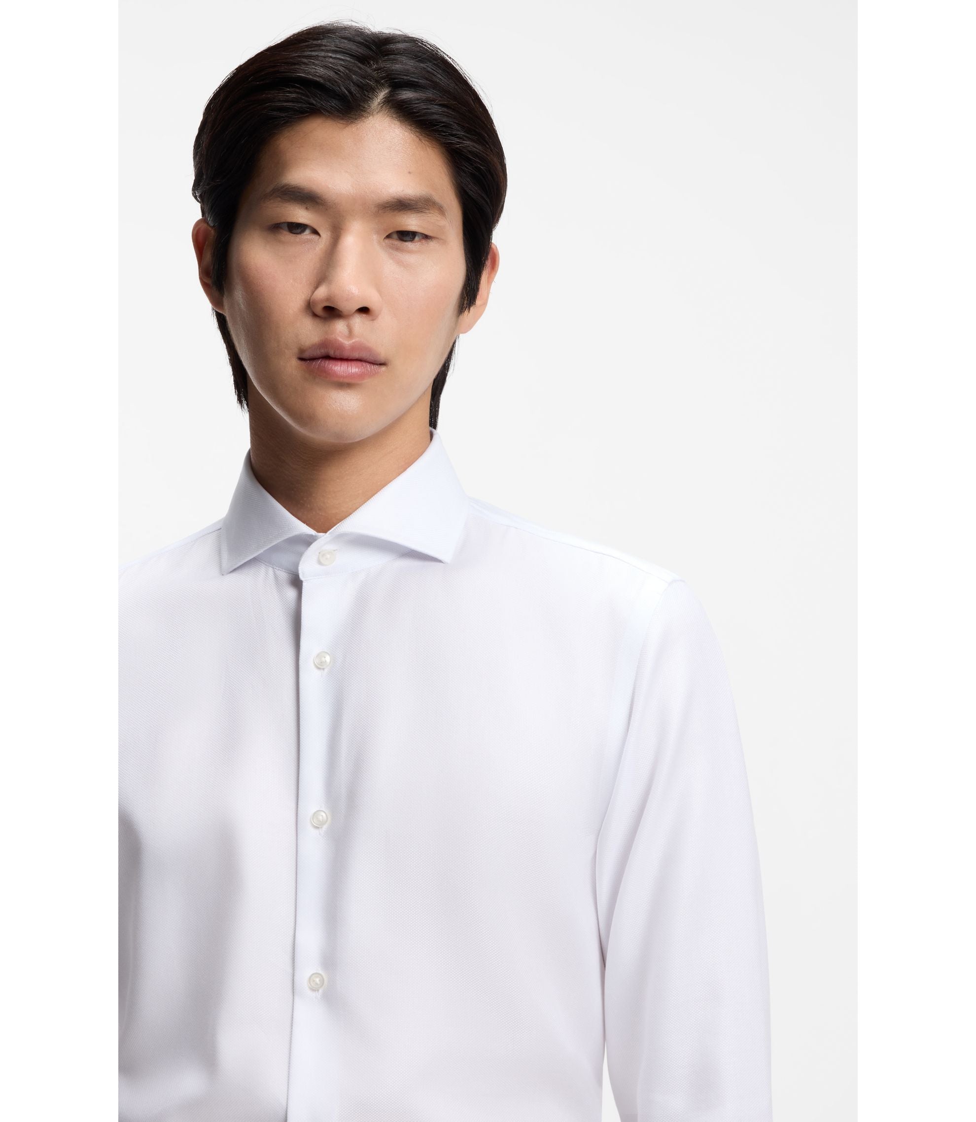 Boss Wrinkle Resistant Slim Fit Shirt In A Cotton Blend White