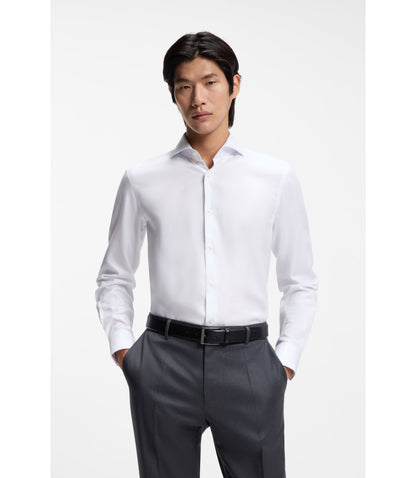 Boss Wrinkle Resistant Slim Fit Shirt In A Cotton Blend White