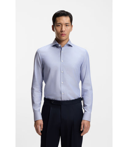 Boss Wrinkle Resistant Slim Fit Shirt In A Cotton Blend Blue