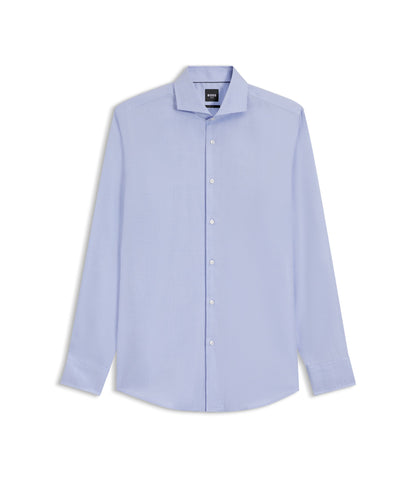 Boss Wrinkle Resistant Slim Fit Shirt In A Cotton Blend Light Blue